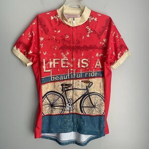 Cycling Jersey Women's S "Life is a Beautiful Ride" Retro Graphic Peak 1 Sports